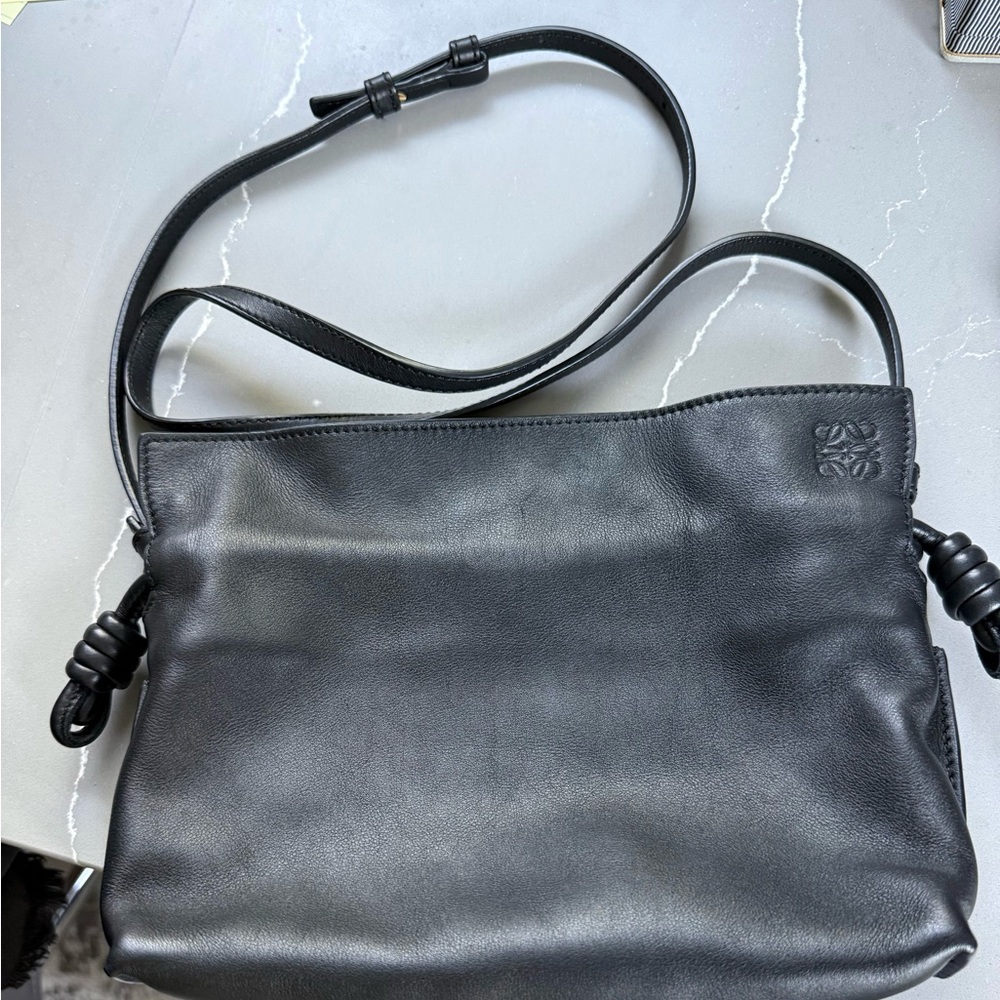 Loewe Flamenco mini - Black Leather Drawstring Crossbody Bag - Picture 2 of 10